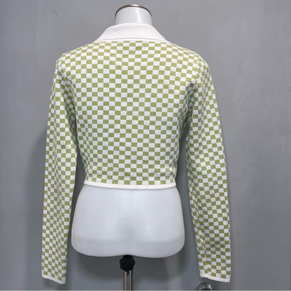 Tara Long Sleeve Checkered Cropped Cardigan Small . - Picture 7 of 11